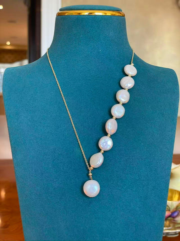 Freshwater Pearl Necklace | 7×13mm · White Button Shape · High Luster · Gold-Plated Metal · Adjustable