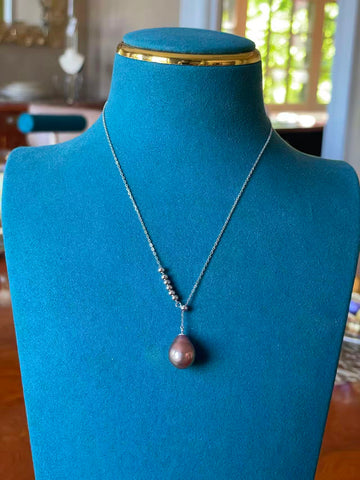 Freshwater Baroque Pearl Pendant Necklace | 11–14mm · Purple Teardrop with Green Overtone · High Luster · S925 Sterling Silver · Adjustable