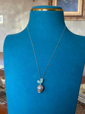 Freshwater Baroque Pearl Pendant Necklace | 11–13mm · Champagne Teardrop · Carrot-Inspired Leaf Design · S925 Sterling Silver · Adjustable