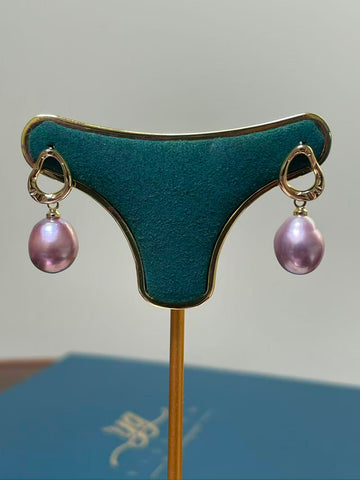 Freshwater Pearl Drop Earrings | 9–10mm · Purple Oval · High Luster · Gold-Tone Metal · 2.3cm Length
