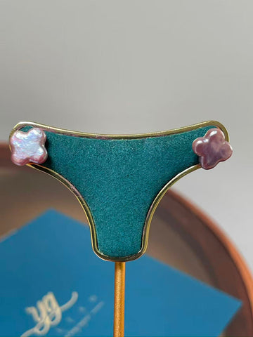 Freshwater Pearl Stud Earrings | 3×9mm · Purple Flower Shape · S925 Sterling Silver