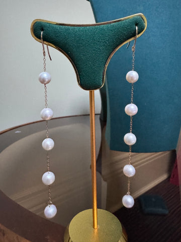 Freshwater Pearl Threader Earrings | 6–7mm · Near-Round · Gold-Plated S925 Sterling Silver · 10.8cm Length