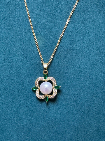 Freshwater Pearl Pendant Necklace | 6×7mm · Flat-Round · Zircon & Crystal Accents · Gold-Plated S925 Sterling Silver · 48cm Length