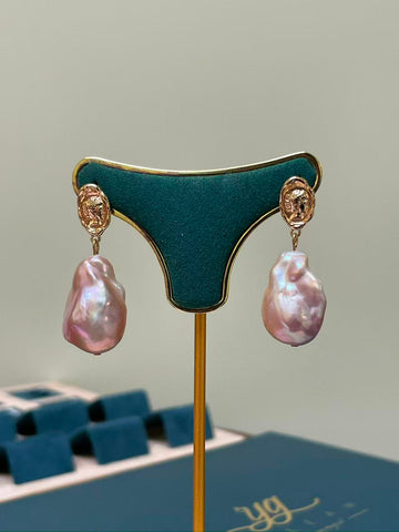 Purple Baroque Pearl Drop Earrings | 13×22mm & 13×29–30mm · Iridescent Glow · Gold-Plated Setting