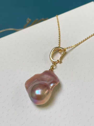 Lavender Baroque Pearl Pendant | 11×20×25mm · Thick Nacre · Silky Surface · Iridescent Glow · Gold-Plated Cloud Design (Chain Not Included)