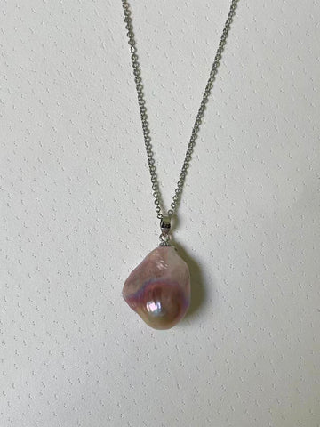 Lavender Baroque Pearl Pendant | 12×17×20mm · Subtle Iridescence · S925 Sterling Silver · Melon-Shaped Bail (Chain Included)