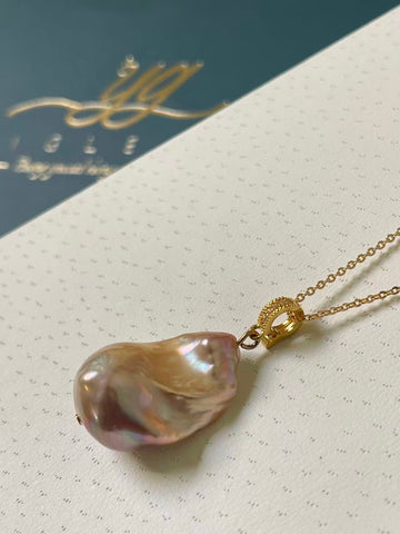 Pink & Purple Baroque Pearl Pendant | 14×17×24mm · Subtle Iridescence · Gold-Plated Setting · Zircon Universal Bail (Chain Included)