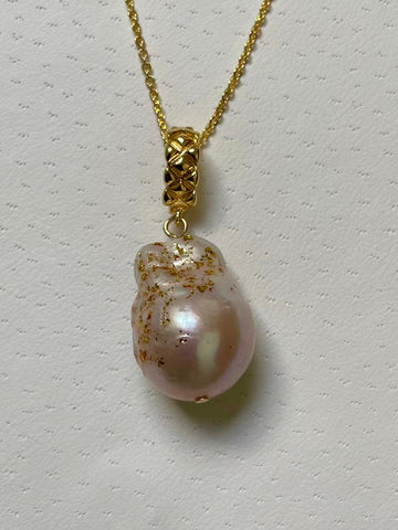 White Large Baroque Pearl Pendant | 16×22×32mm · Thick Nacre · Silky Surface · Strong Luster · Gold-Plated Setting · Zircon Universal Bail (Chain Included)