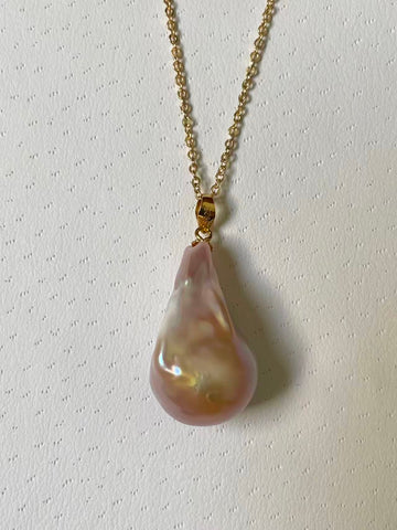 Champagne-Purple Baroque Pearl Pendant | 13–16–27mm · Silky Luster · Gold-Plated S925 Sterling Silver
