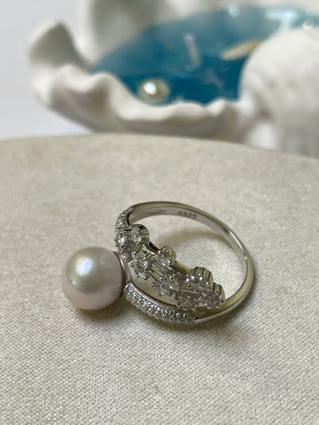 Edison Pearl Open Ring | 9–10mm Natural Pearl · S925 Silver · Adjustable Band