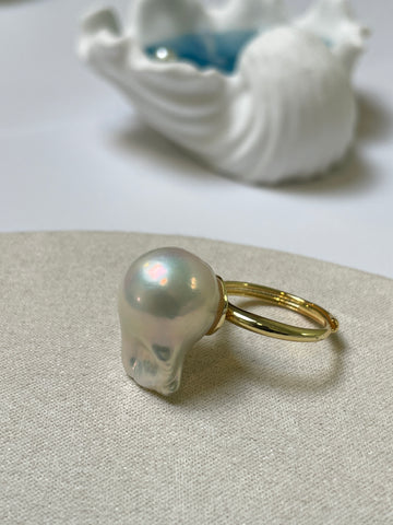 Baroque Freshwater Pearl Ring | 14–28mm · White Pearl · Adjustable · Tarnish-Resistant Metal