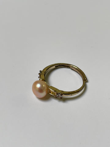 Freshwater Pearl Ring | 8–9mm Flat Pink Pearl · Adjustable Antiqued Band