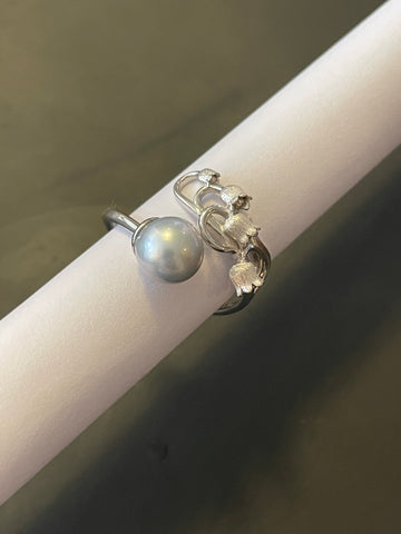 Akoya Pearl Open Ring | 8–9mm Natural Saltwater Pearl · S925 Silver · Adjustable Fit