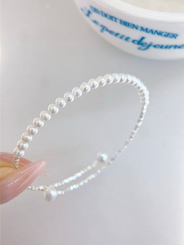 Adjustable Elastic Freshwater Pearl Bracelet | 3–4mm Round Pearls · Brilliant Luster