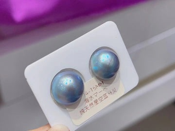 Blue Mabe Pearl Earrings | 15–16mm · Saltwater · S925 Silver Posts