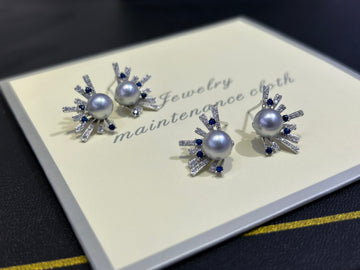Blue Accent Akoya Pearl Earrings | 7mm · Strong Luster · Minor Blemishes · S925 Sterling Silver