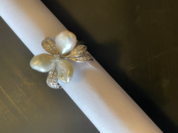 Adjustable Freshwater Pearl Ring | Open Band · S925 Silver · Color May Vary Slightly