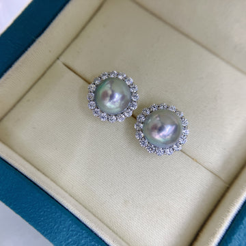 Sunflower Design Japanese Akoya Pearl Earrings | ~8mm · Near Round · Strong Luster · S925 Sterling Silver