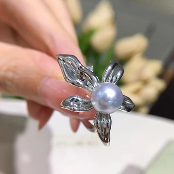 Iris Bloom Ring | 8–9mm Akoya Pearl · S925 Silver · Open Band Design
