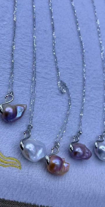 Baroque Pearl Swan Pendant | Champagne, White & Purple · Non-Sterling Metal