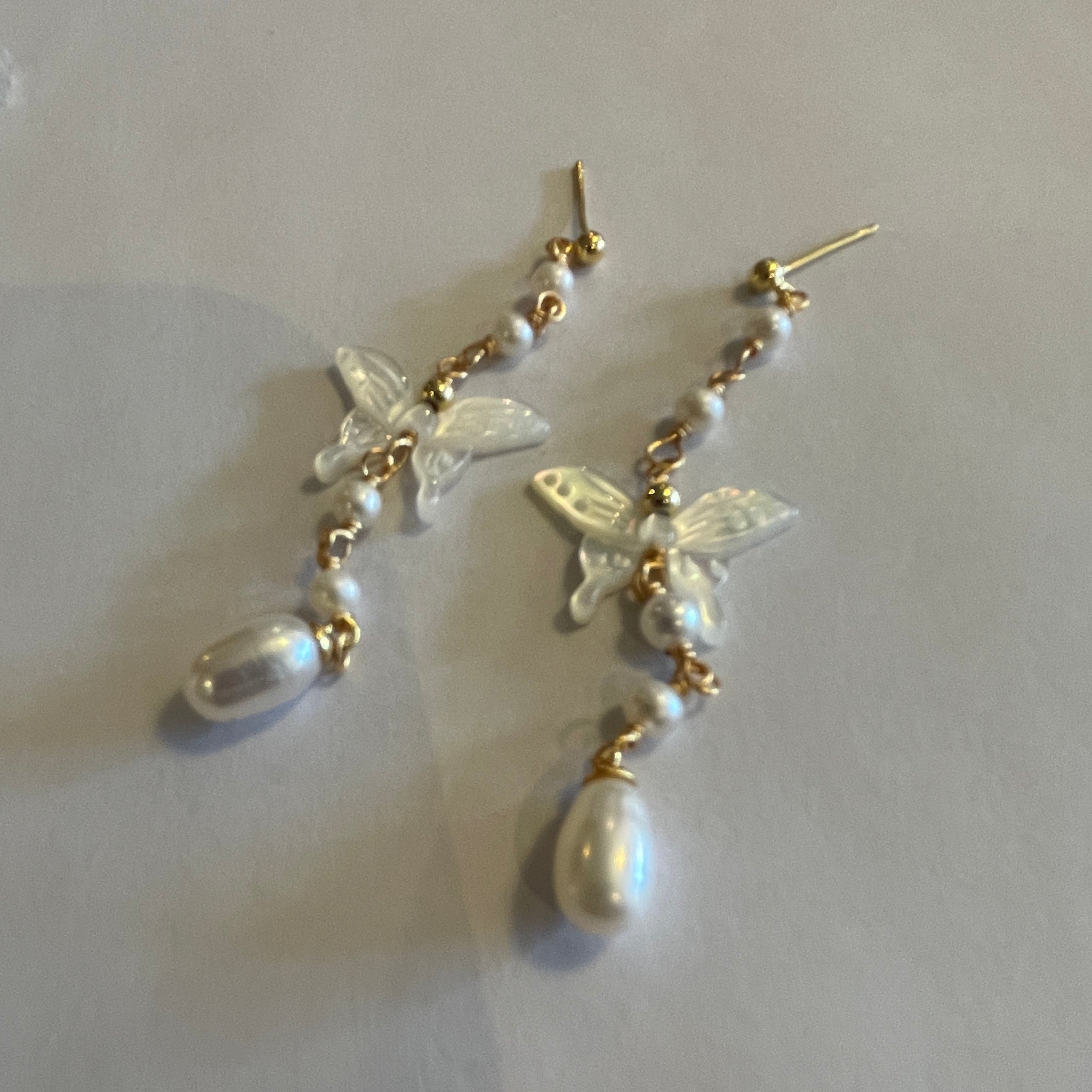 Freshwater Pearl Earrings | 6–7mm Drop · Butterfly Shell Design · Non-Silver Fittings