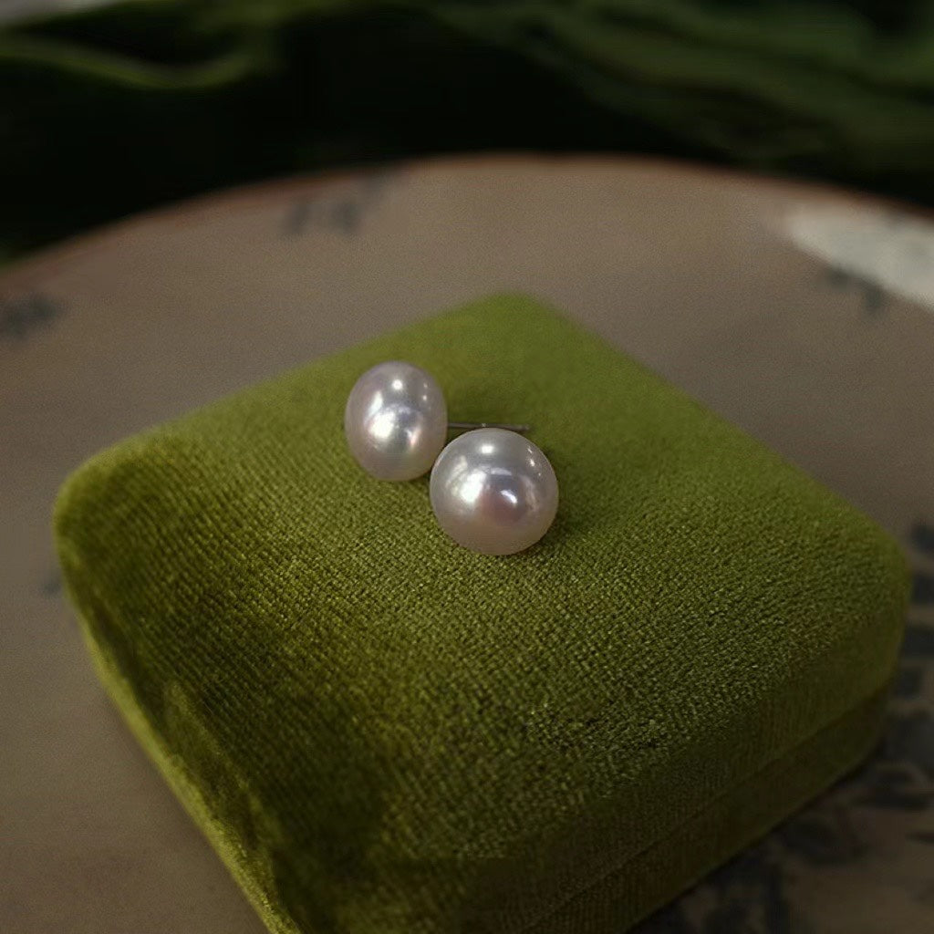 Lustrous Everyday Pearl Stud Earrings | 10.5–11mm Aurora Button Pearls · Near-Flawless · S925 Silver Posts