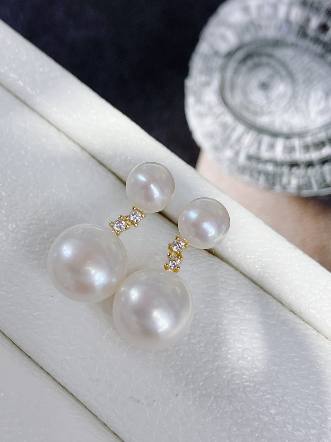 Double Pearl Stud Earrings | Natural Freshwater Pearls · Full S925 Silver Setting · Timeless Elegance