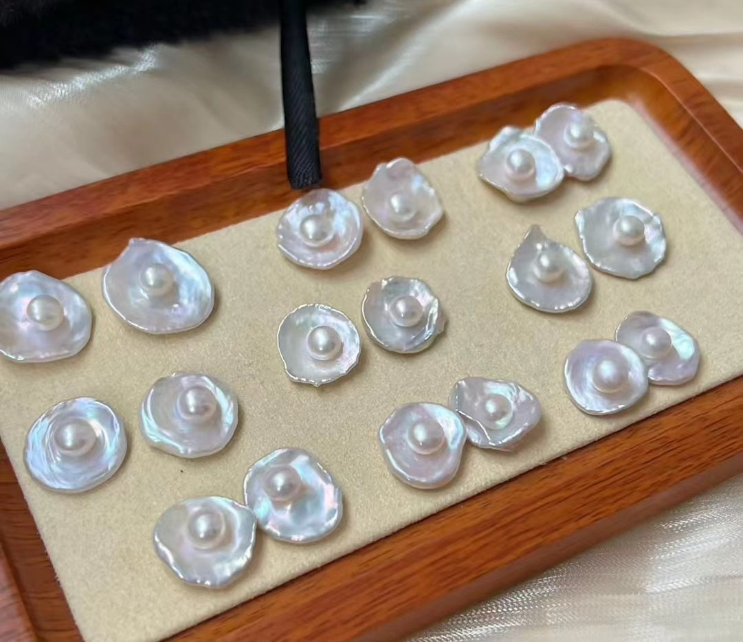 Rare "Egg Yolk" Pearl Stud Earrings | Dimpled Petal Detail · Unique Shape · S925 Silver