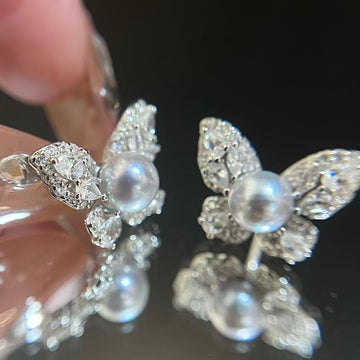 S925 Silver Butterfly Earrings with Akoya Pearls | Viral Design · 6–7mm Natural Pearls · Exclusive Mold Finish