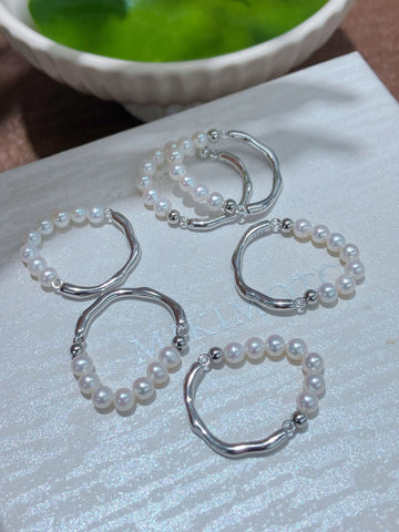 French-Style Mini Pearl Ring | 3–4mm Natural Rice Pearls · Fine Luster · Full S925 Silver
