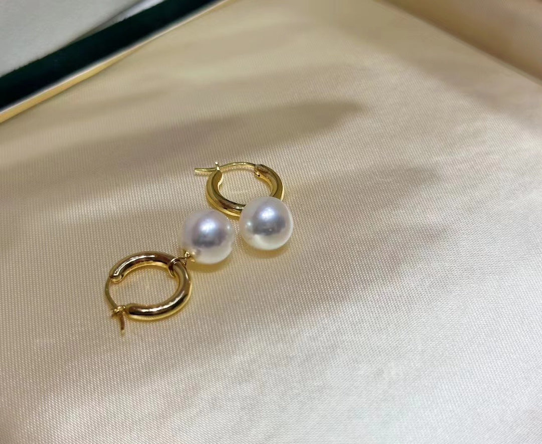 Gold-Plated Sterling Silver Hoop Earrings | 8–8.5mm Freshwater Pearls · Two-Way Wear · Australian White Dupe