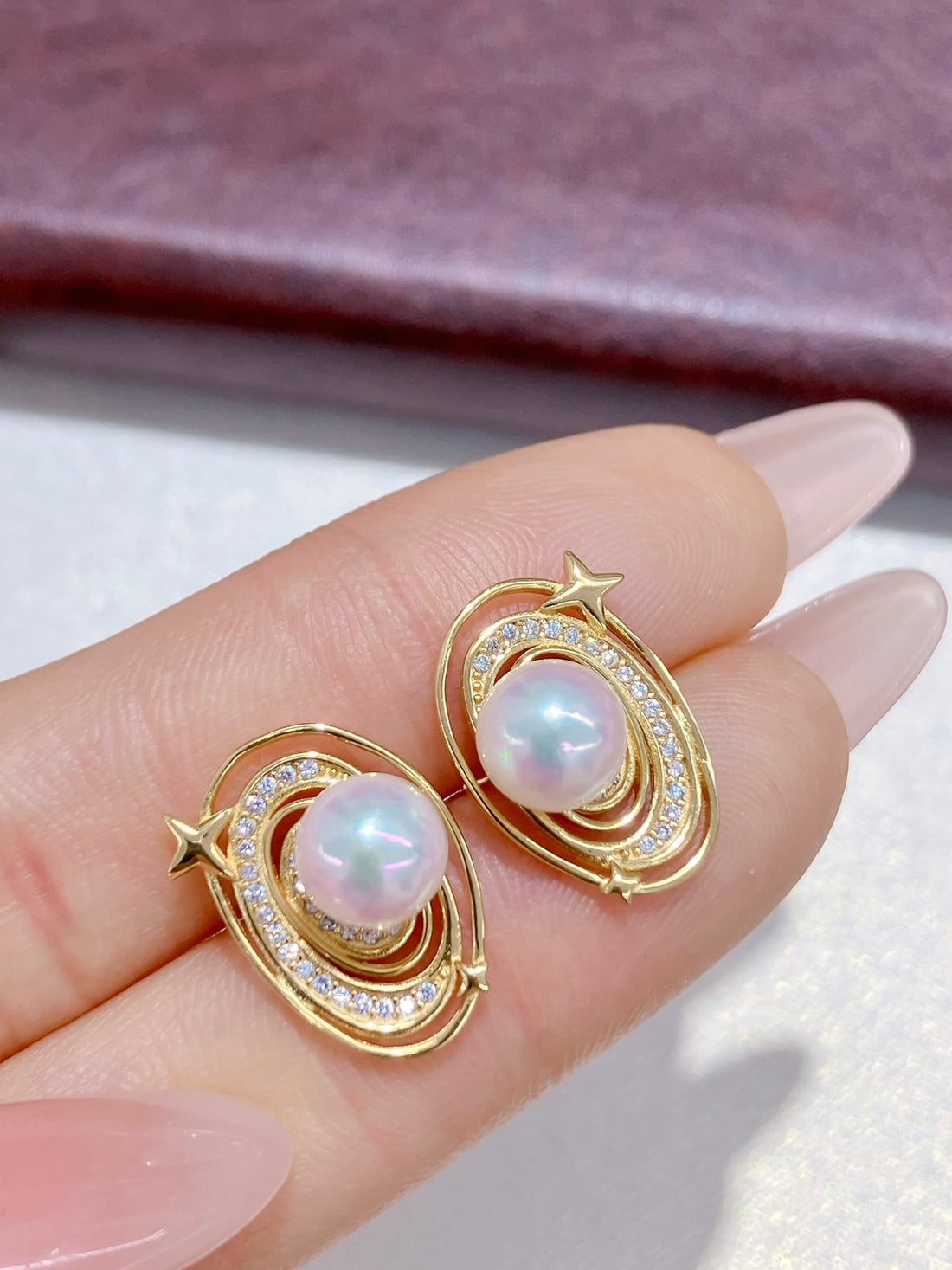 Galaxy Sparkle Series Akoya Pearl Earrings | 6–7mm Round Pearls · S925 Silver · Starlight Elegance