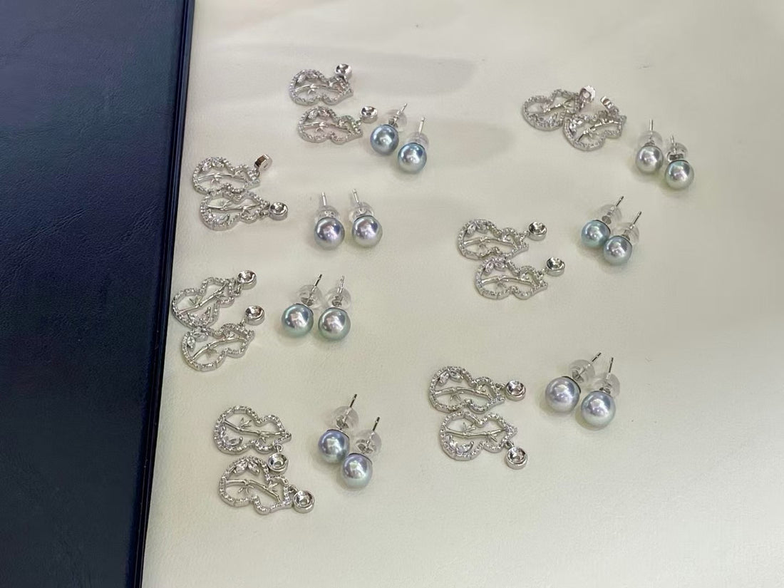 Natural Akoya Gourd Pearl Earrings | 6–7mm Gray Pearls · Detachable Design · Full S925 Silver