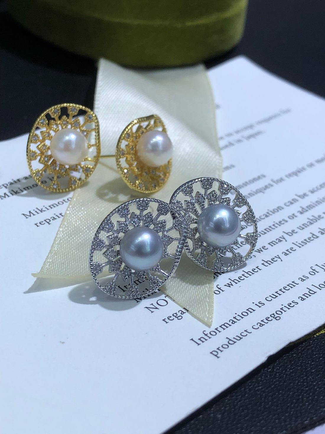 Lace-Style Akoya Pearl Earrings (Gold) | 6–7mm Pearls · Full S925 Silver · Fairy-Inspired Elegance