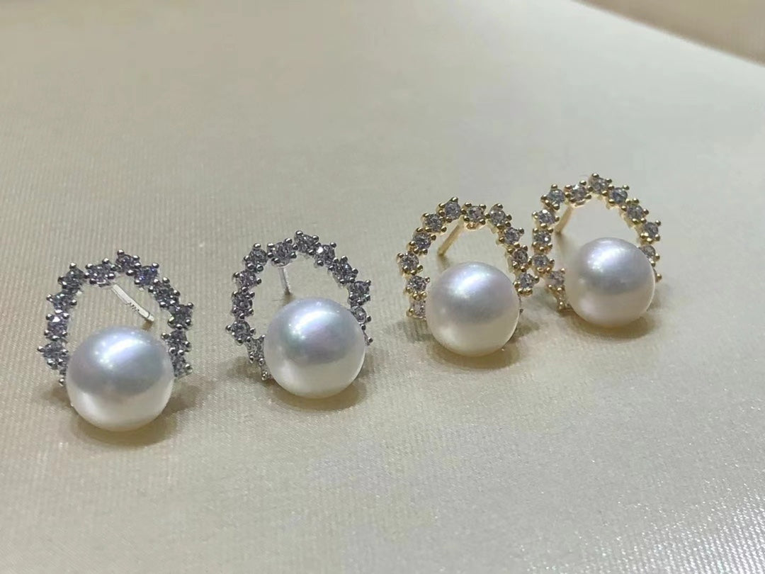 White Akoya Pearl Stud Earrings | 6–7mm Zhenzhuma Hue · Full S925 Silver · Timeless Bestseller
