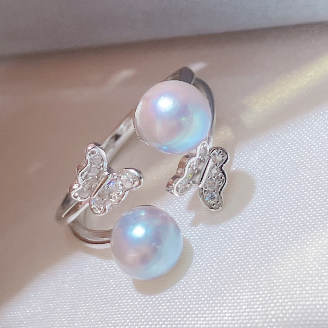 Japanese Akoya Double Pearl Ring | 6–7mm · High Luster · Minimal Flaws · Full S925 Silver
