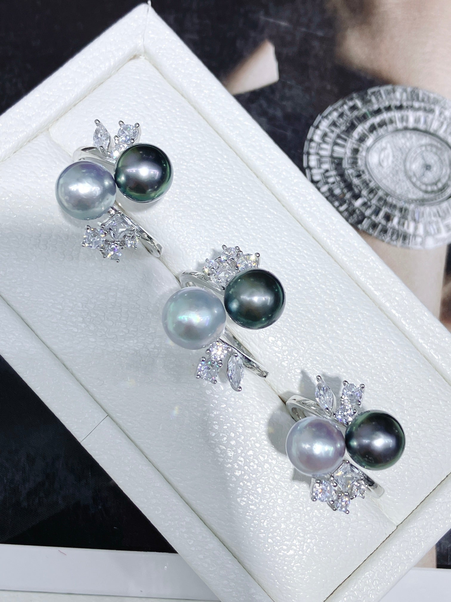 Tahitian &amp; Akoya Double Pearl Ring | ~8mm · Near Round · High Luster · Minimal Flaws