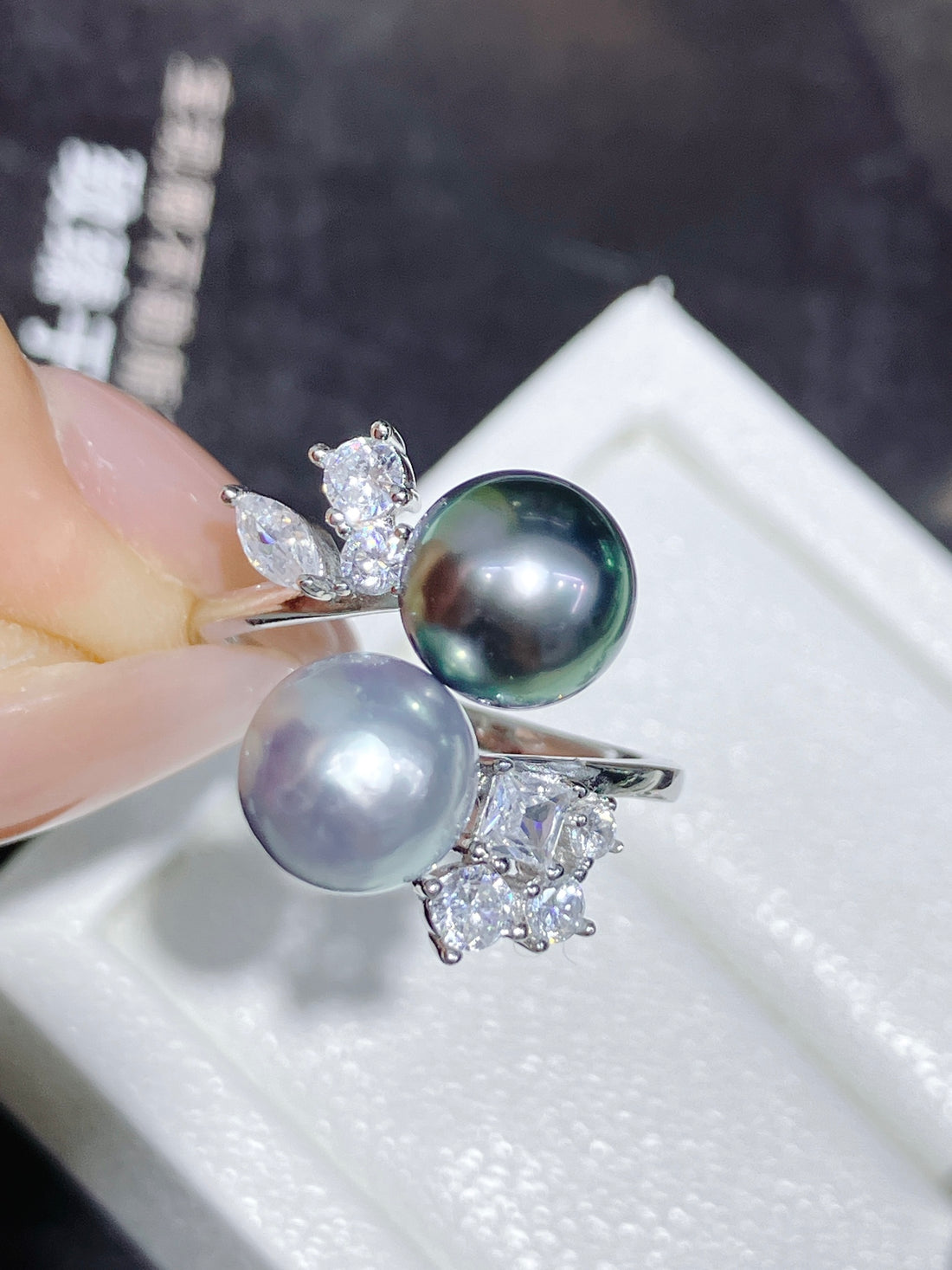 Tahitian &amp; Akoya Double Pearl Ring | ~8mm · Near Round · High Luster · Minimal Flaws