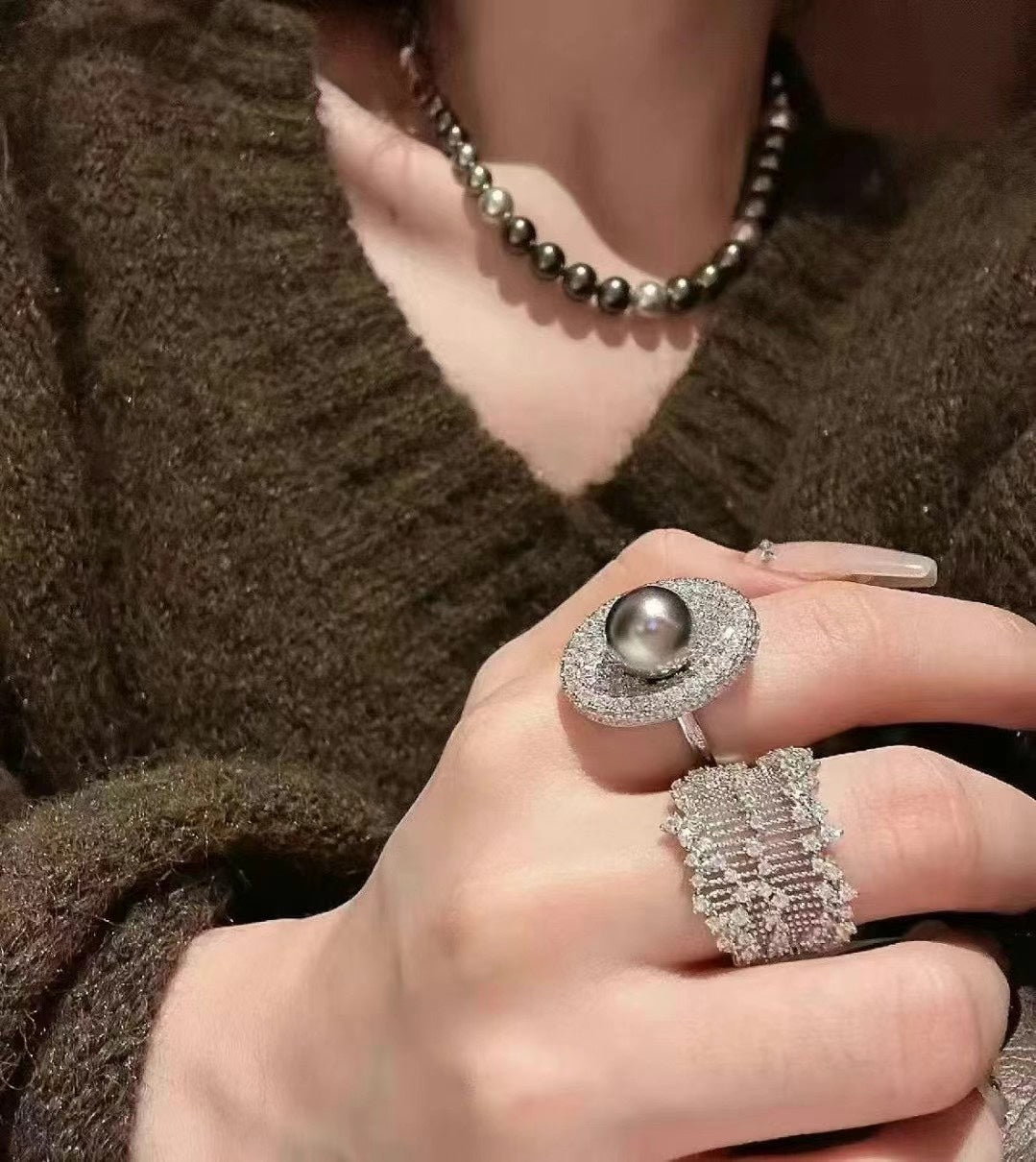 Tahitian Pearl Ring | 10–11mm · Oil-Sheen Luster · Adjustable · S925 Sterling Silver