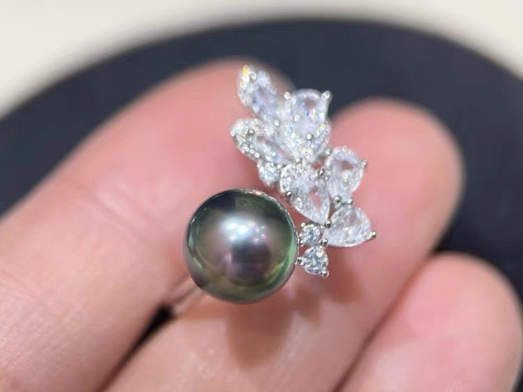 Tahitian Pearl Ring | 9–10mm · Near Round · Strong Luster · Thick S925 Sterling Silver