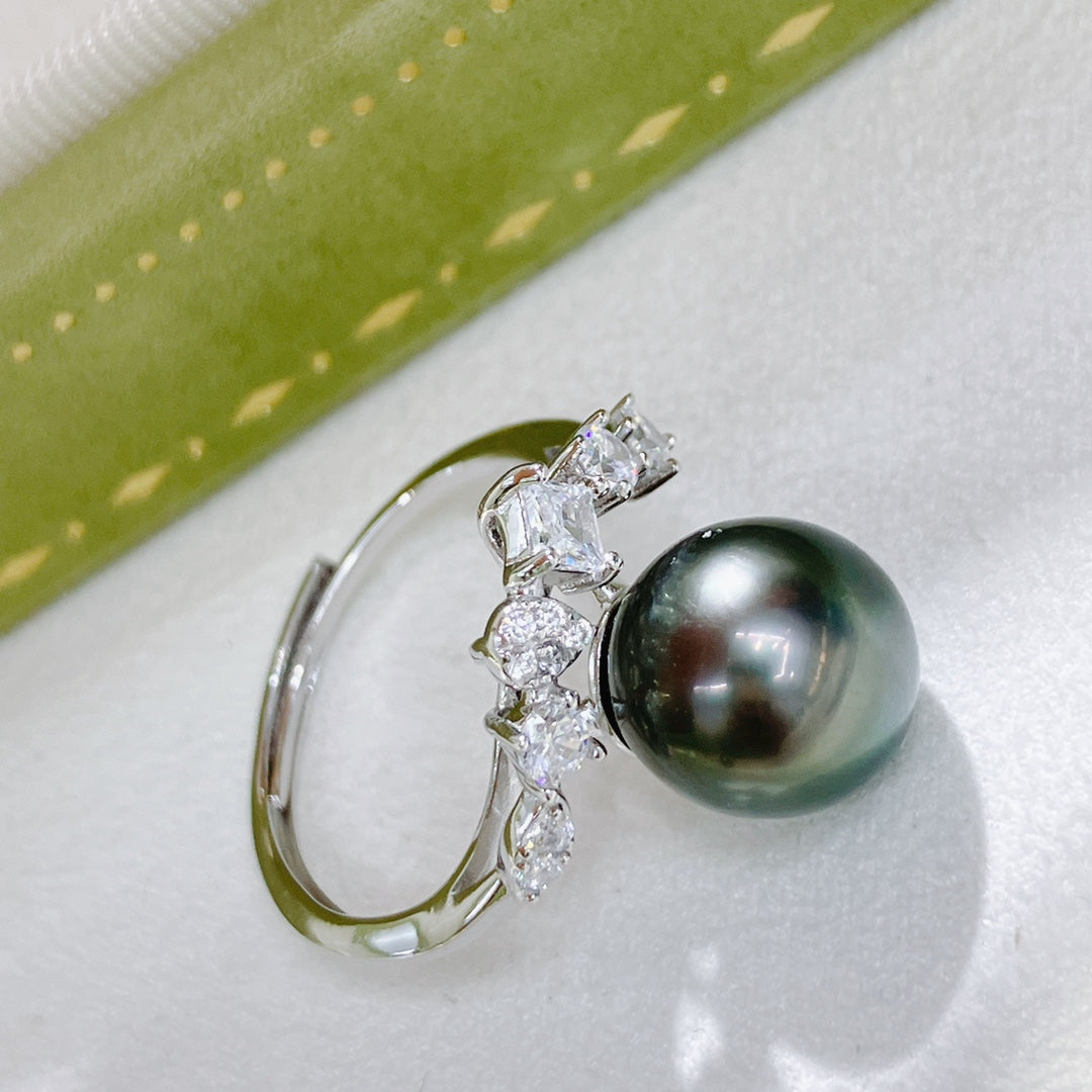 Tahitian Pearl Ring | 10–11mm · Near Round · Strong Luster · Natural Color · Adjustable S925 Sterling Silver