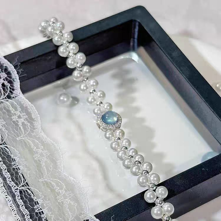 Freshwater Pearl &amp; Aquamarine Bracelet | Handmade · Round Pearls · S925 Adjustable Chain