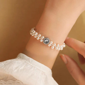 Freshwater Pearl &amp; Aquamarine Bracelet | Handmade · Round Pearls · S925 Adjustable Chain