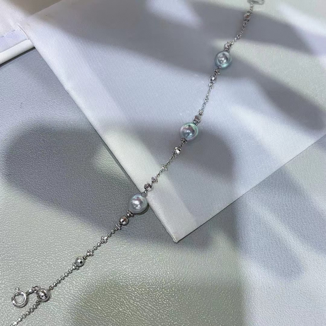 Akoya Pearl Bracelet | 6–7mm · Near Round · Strong Luster · S925 Sterling Silver · Adjustable Chain