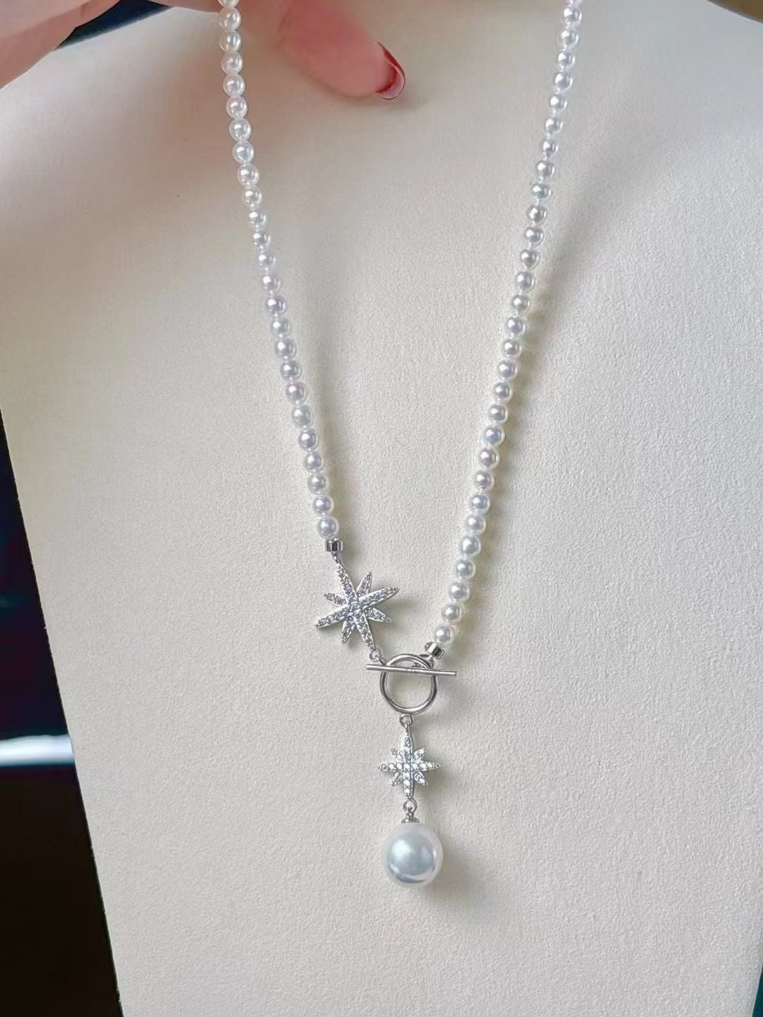 Freshwater Pearl Necklace with Pendant | 3–4mm Round Pearls · Aurora Glow · 12–13mm Pendant Pearl