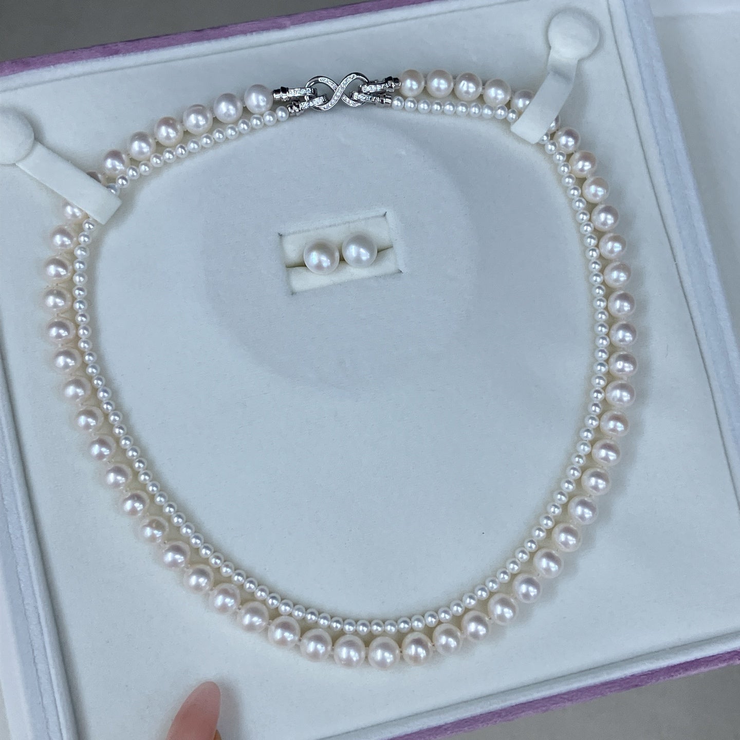 Freshwater Pearl Double-Layer Necklace Set | 3–4mm &amp; 7–8mm · Near Round · Strong Luster · S925 Sterling Silver Clasp · Detachable · No Sud Earrings