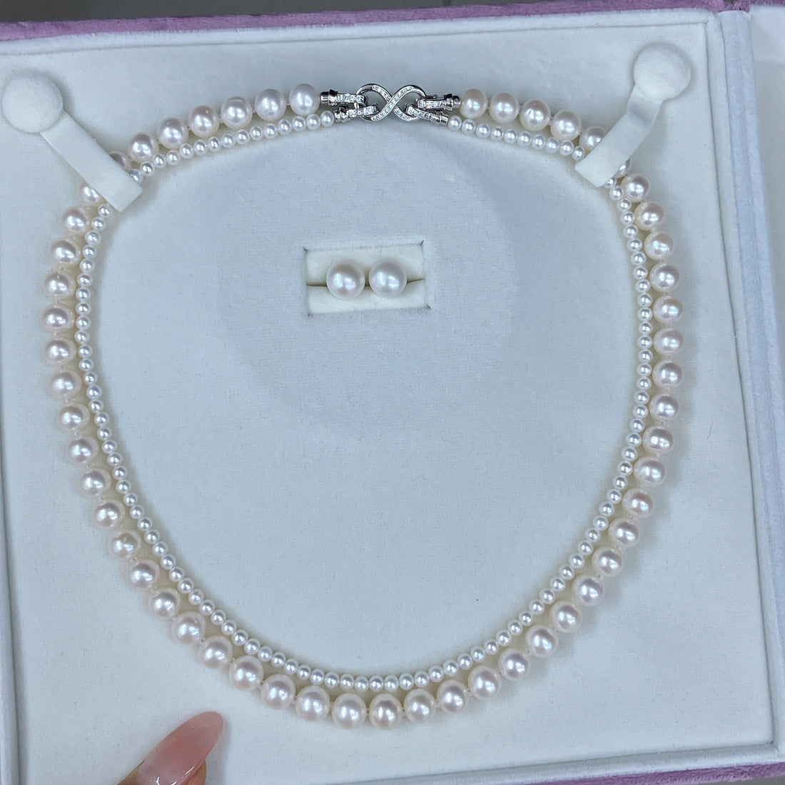 Freshwater Pearl Double-Layer Necklace Set | 3–4mm &amp; 7–8mm · Near Round · Strong Luster · S925 Sterling Silver Clasp · Detachable · No Sud Earrings