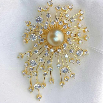 South Sea Pearl Brooch | 10–11mm · Golden Pearl · Zircon & Alloy Setting