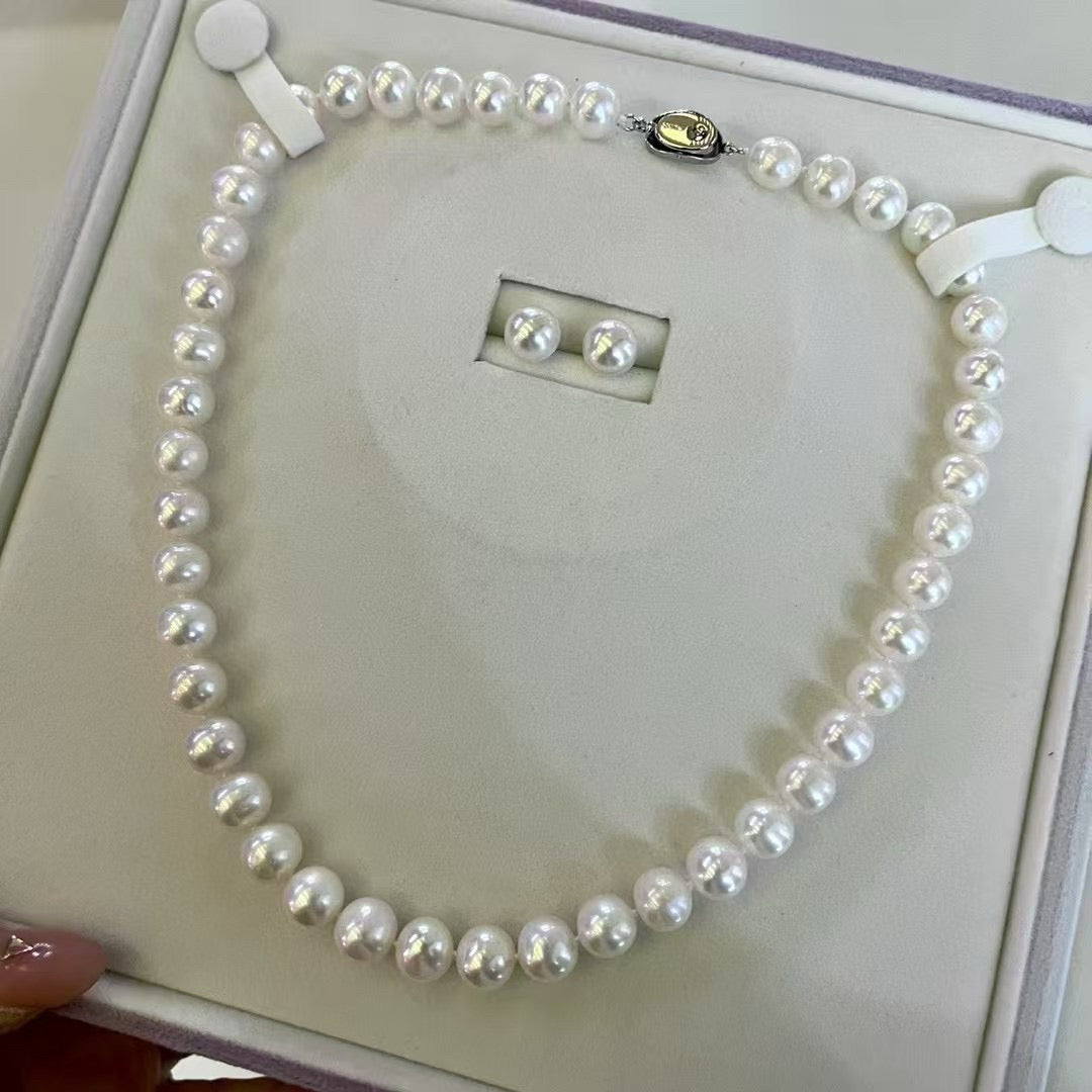 Freshwater Pearl Jewelry Set | 11–12mm Necklace &amp; Earrings · Round · Strong Luster · Subtle Blemishes · S925 Sterling Silver