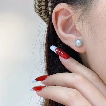 Akoya Pearl Stud Earrings — 8.5–9mm Round · Silver-Blue · S925 Sterling Silver